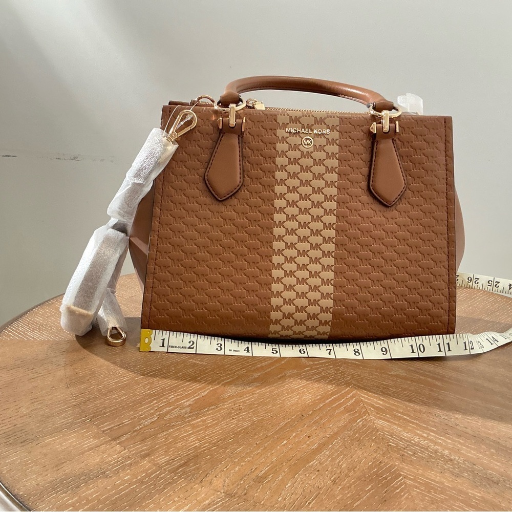 Michael Kors Brown Logo Stripe Satchel Handbag - Picture 3 of 5